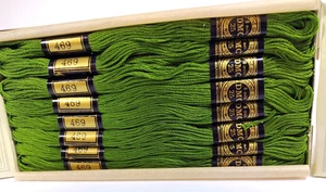 Vintage Dollfus-Mieg DMC #469 Cotton Embroidery Thread Green 24 Skeins France - Picture 1 of 6