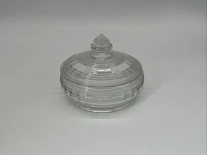 Vtg Clear Glass Ribbed & Optic Vanity Covered Powder Box 3 1/2” T 5” W - Picture 1 of 10