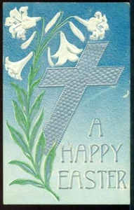 UNA BUONA PASQUA grande croce argento gigli cartolina d'epoca 1910 - Foto 1 di 1
