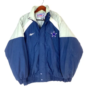 Giacca puffer vintage Dallas Cowboys Reebok blu medio Nfl calcio full zip - Foto 1 di 9