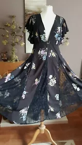 Asos Black Floral Maxi dress with lace angel sleeve long 14 new - Picture 1 of 6