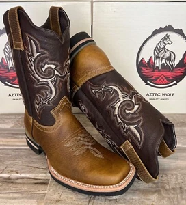 Herren Cowboy Rodeo Stiefel Echtleder Western Braun Arbeit Eckige Zehe Botas - Bild 1 von 8