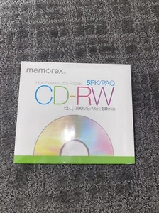 New Memorex High Speed Blank CD-RW 5PK 12x 700MB/Mo 80 Min. Sealed Case - Picture 1 of 5