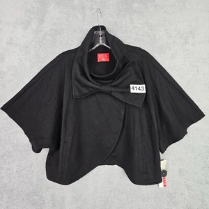 NWT Womens Jacket XL Black Cape Poncho Big Bow ELLE Poly Rayon Blend Pockets - Picture 1 of 19