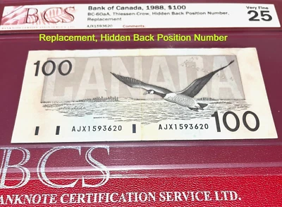 💥REPLACEMENT & HIDDEN BPN💥 *BCS Cert* Canada AJX  $100 1988 BIRDS, Unknown QTY - Image 1 of 4