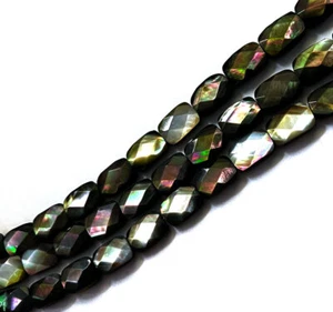 V1-02 - 12x8 MM SCHWARZER PERLMUTT KISSEN STRANG FACETTIERT - Bild 1 von 1