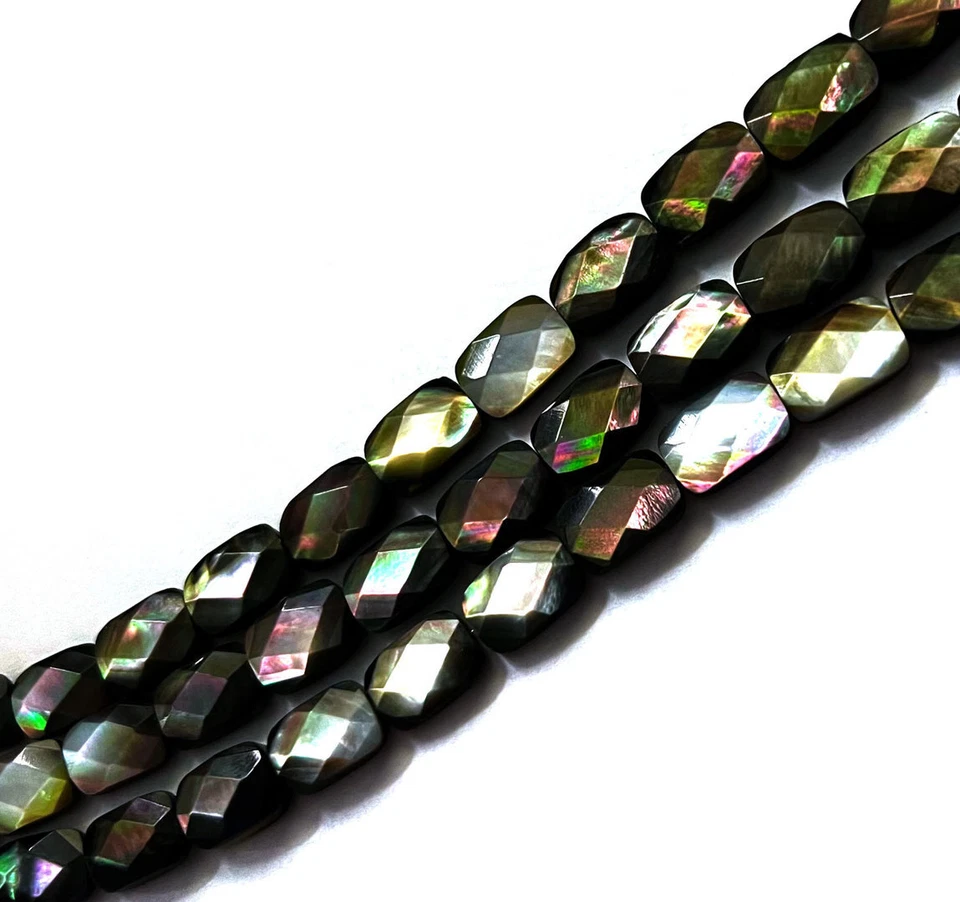 V1-02 - 12x8 MM SCHWARZER PERLMUTT KISSEN STRANG FACETTIERT - Bild 1 von 1