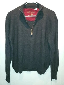 Men's Orvis Wool Quarter 1/2 Half Zip Pullover Sweater Brown Leather Trim XL - Picture 1 of 8