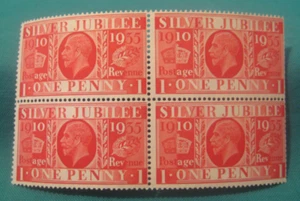 Gran Btitain 1935-Rey Jorge V-Jubileo de Plata-MNH Bloque de 4 Tintas Punto en goma - Imagen 1 de 3