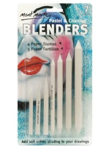 AU 7pc Mont Marte Pastel&Charcoal Blenders White Pencils Paper Tortillion/Stump - Picture 1 of 8