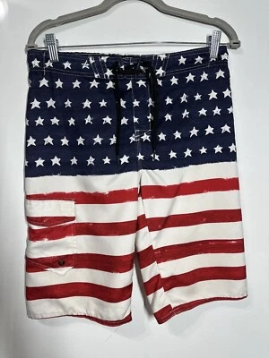 Baús de natação Hang Ten infantil tamanho médio bandeira americana listras estrelas EUA multicolor - Imagem 1 de 4