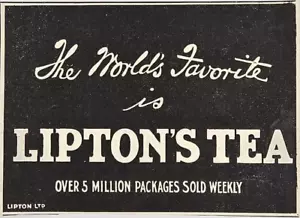 Anuncio impreso de té Lipton 1912 The World's Favorite Lipton's Tea Beverage Publicidad - Imagen 1 de 3