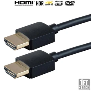 3x 1FT HDMI Ultra Slim Cable w/ Ethernet Slim 4K 60Hz UHDTV 18Gbps HDR 3D 36AWG - Picture 1 of 6