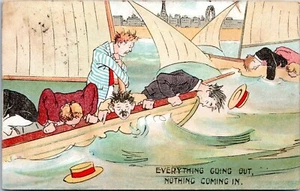 Postkarte Humor 1907 - Seekranke auf Segelbooten - Alles geht raus - Comic - Bild 1 von 2