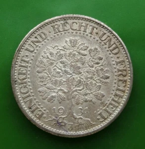 1931 J Deutschland Weimar Fünf Mark Silber Eiche Baum Münze #3117 - Bild 1 von 2