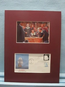 The Pilgrims sign the Mayflower Compact & First Day Cover of the Mayflower stamp - Picture 1 of 2