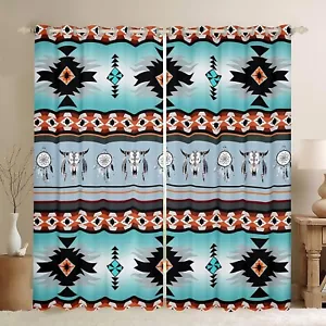 Western Curtains 84"X63",Southwestern Curtains & Drapes Exotic Bull Skull Bla... - Picture 1 of 7