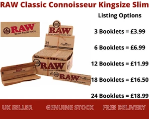 RAW CLASSIC CONNOISSEUR KING SIZE Slim with RAW ROACH FILTER TIPS - Picture 1 of 1