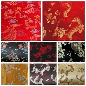 Faux Silk Brocade (Dragon Phoenix) Jacquard Damask Kimono Fabric Material BL4 - Picture 1 of 34