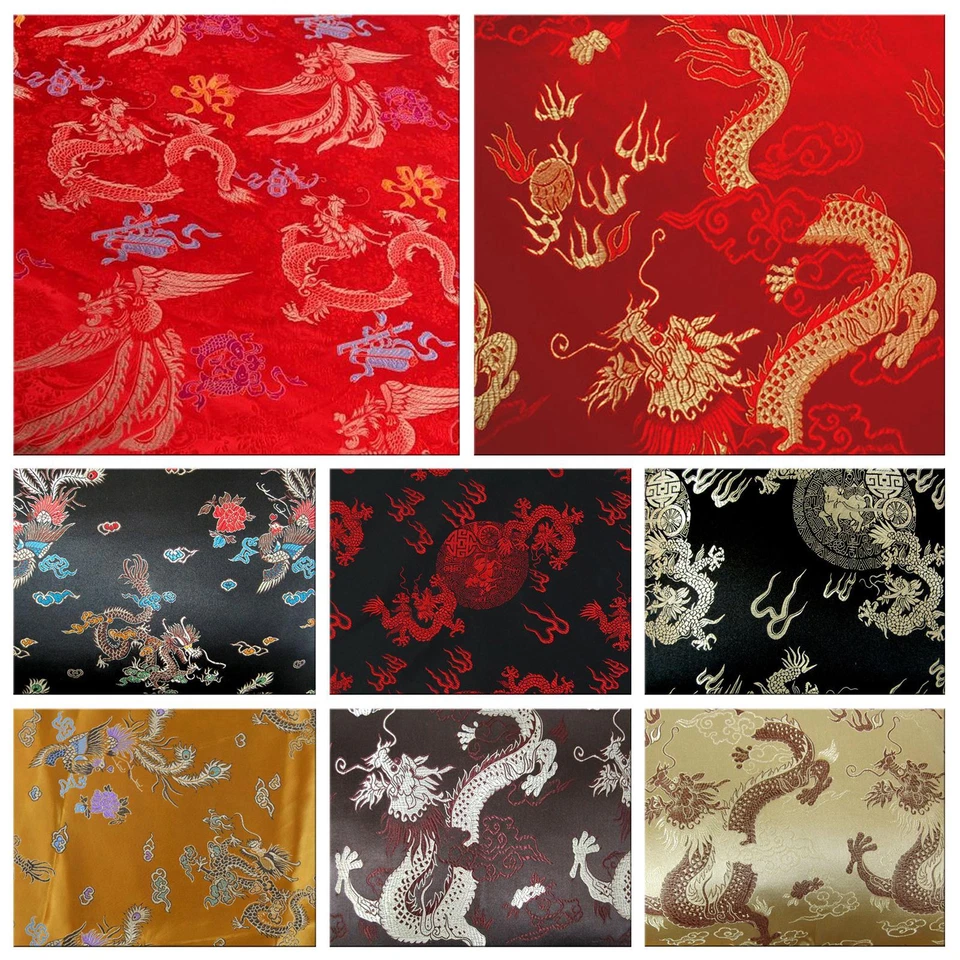 Faux Silk Brocade (Dragon Phoenix) Jacquard Damask Kimono Fabric Material BL4 - Image 1 of 4