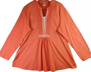 Blair Long Sleeve Embroidered Boho Tunic Top Blouse Womens XL Orange Knit - Picture 1 of 18