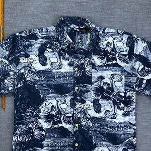 Bear Ink Mens XL Hawaiian Shirt Tahiti Print Button Front Blue White Hula Aloha - Picture 1 of 10