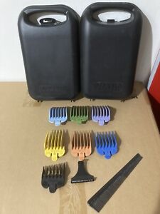 LOT 7 PC Hair Clipper Comb Guide Trimmer Guards Attachment Barber Wahl W/Case