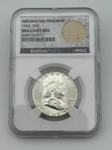 1954 Franklin .9 Silver Half Dollar NGC BU (BRILLIANT UNC) ORIGINAL BAG FRAGMENT - Picture 1 of 5