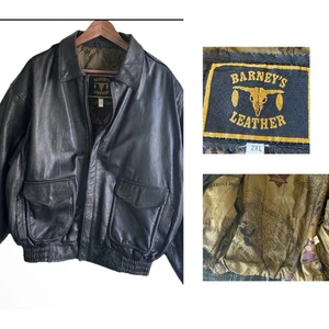 Chaqueta Bomber Barneys Cuero De Colección Para Hombre XXL Negra Aviador Mapa Forro Abrigo - Imagen 1 de 19