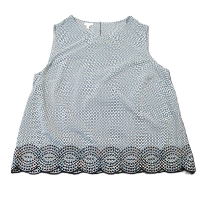 Talbots Tank Top 2X Blue White Geometric Embroidered Scallop Hem Preppy Bohemian - Image 1 of 4