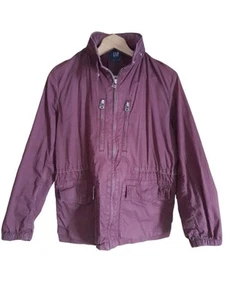Gap Jacket Womens Large Burgundy Zip Up Hooded Rain Coat Concealed Hood Size L - Picture 1 of 10