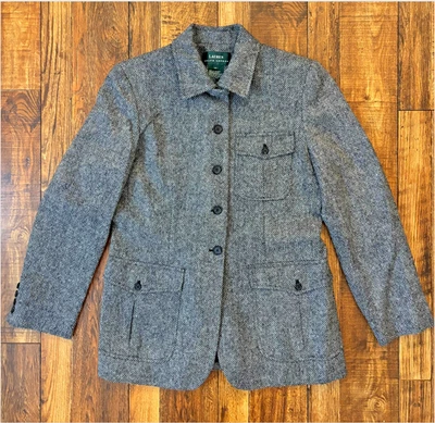 VTG Lauren Ralph Lauren Blazer Coat Womens Size 10 Herringbone Jacket 100% Wool  - Image 1 of 4