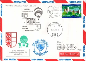Österreich, Ballonpost Beleg 1980 Sonderflug Villach Kärnten zur WIPA 81 - Picture 1 of 3