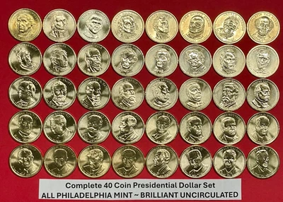 Juego completo de 40 monedas sin circular de dólar presidencial PHILLY COMO NUEVAS 2007-2020 Foto 1 de 4