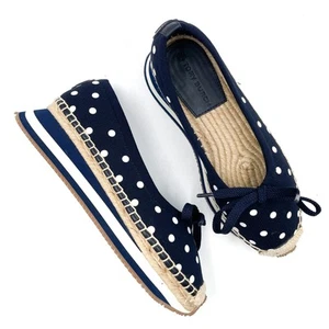 Tory Burch Daisy Sport Ballet Espadrille Sneaker Navy Blue Polka Dot Sz 5.5 - Picture 1 of 9