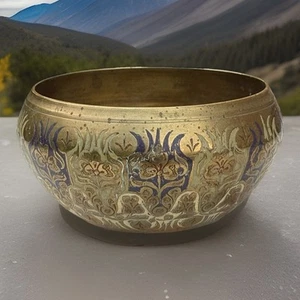 ANTIQUE BRASS ENGRAVED BOWL MARKED Made In India - Picture 1 of 7
