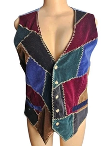 Vintage 90er Patchwork Samt Weste Red Ridge Mountain Outfitters Damen L Boho Western - Bild 1 von 10