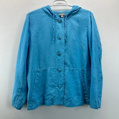 J. Jill Linen Hooded Layering Shirt Jacket Blue Womens Size Med - Image 1 of 4