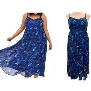Torrid 3 (3X 22/24) Blue Galaxy Stars Chiffon Maxi Sun Tank Dress w/Pockets - Picture 1 of 4