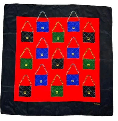 Chanel Scarf Silk Matelasse Chain Bag pattern w/CC Logo Vintage  34 x 35 approx - Image 1 of 4