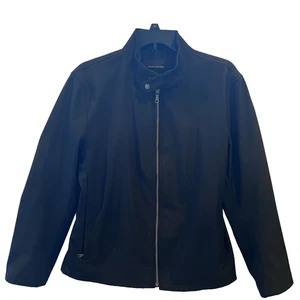 Banana Republic Black Bomber Jacket Medium Nylon Blend Zip Front Moto Style - Picture 1 of 8