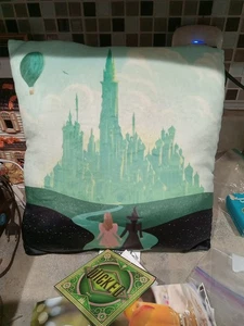 WICKED THE MOVIE EMERALD CITY AHEAD DECORATIVE THROW PILLOW NWT AUTHORIZED GIFT! - Picture 1 of 6