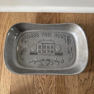 "Bless This House" Polished Pewter Tray by Wilton - Picture 1 of 17