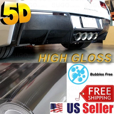 5D High GLoSSY Premium Carbon Fiber Vinyl Wrap DIY Sticker Film Sheet 120"x60" - Image 1 of 4
