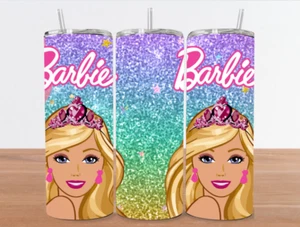 Barbie Edelstahl Becher mit Metall Strohhalm - 20 Oz - Diadem und Ohrringe - Bild 1 von 3