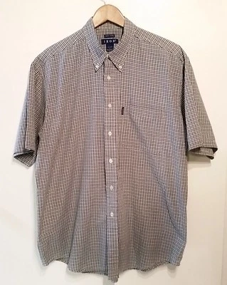 IZOD Mens Button Front Plaid Work Casual Shirt Short Sleeve size L Cotton EUC - Image 1 of 4