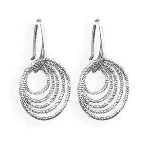 Women Sterling Silver Small Multi-Tier Diamond-Cut Circles Hook-in Drop Earrings - Picture 1 of 1