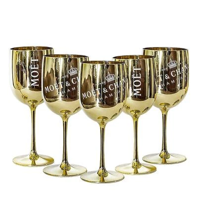 MOET & CHANDON Moet Chandon Gold Acrylic Plastic Champagne Goblet Cup x 6 New