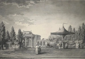 PAVILLON JEU BAGUE Paris GRAVURE Michault CARMONTELLE Chine PARC MONCEAU XVIII° - Picture 1 of 4