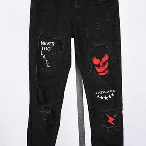 Hungson Boys Distressed Black Skinny Jeans SZ 12 Skull Skater Grunge Streetwear - Picture 1 of 6